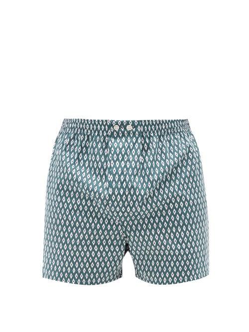 Derek Rose - Nelson Geometric-print Cotton Boxer Shorts - Mens - Green