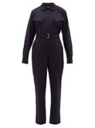 Matchesfashion.com Officine Gnrale - Serine Belted Pinstriped Wool Jumpsuit - Womens - Navy