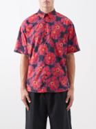 Thorsun - Tattoo Flower-print Cotton-poplin Shirt - Mens - Orange