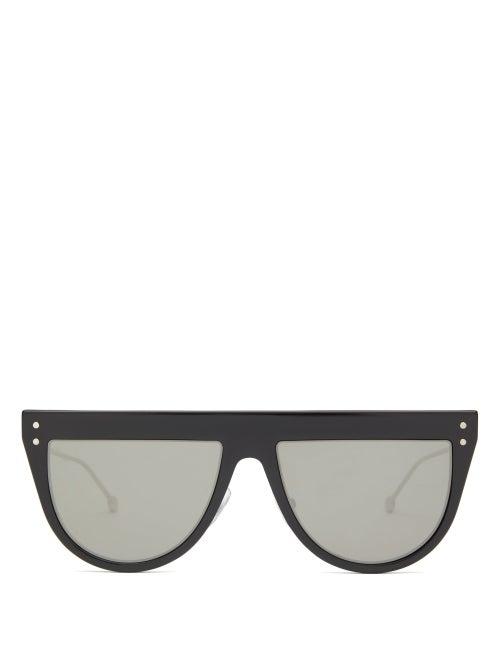 Matchesfashion.com Fendi - Defender Flat Top Acetate And Metal Sunglasses - Womens - Black