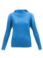 Matchesfashion.com Pleats Please Issey Miyake - High-neck Technical-pleated Top - Womens - Blue