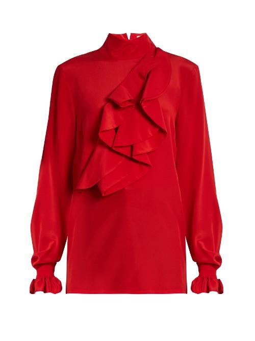 Stella Jean Intendere Ruffled Silk-crepe Blouse