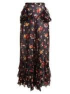 Rodarte Floral-print Wide-leg Silk-blend Chiffon Trousers
