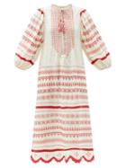 Matchesfashion.com Vita Kin - Belarus Beaded Embroidered Linen Dress - Womens - Red White