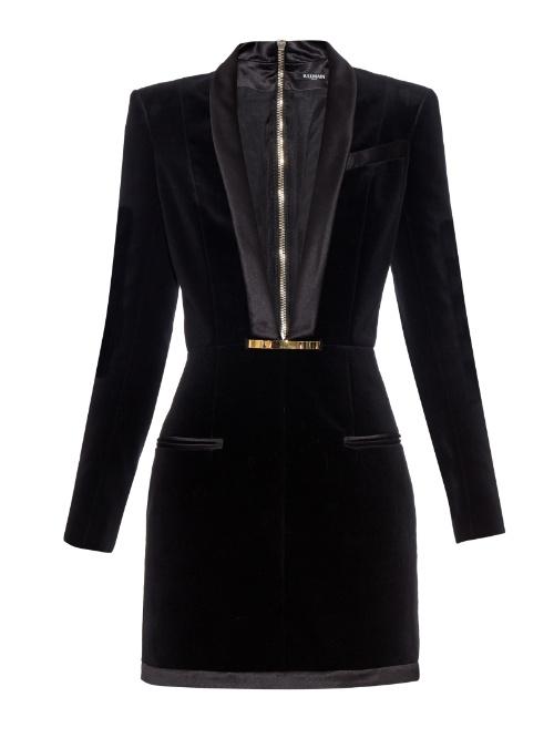 Balmain V-neck Velvet Dress