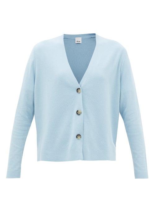Allude - V-neck Cotton And Cashmere Cardigan - Womens - Light Blue