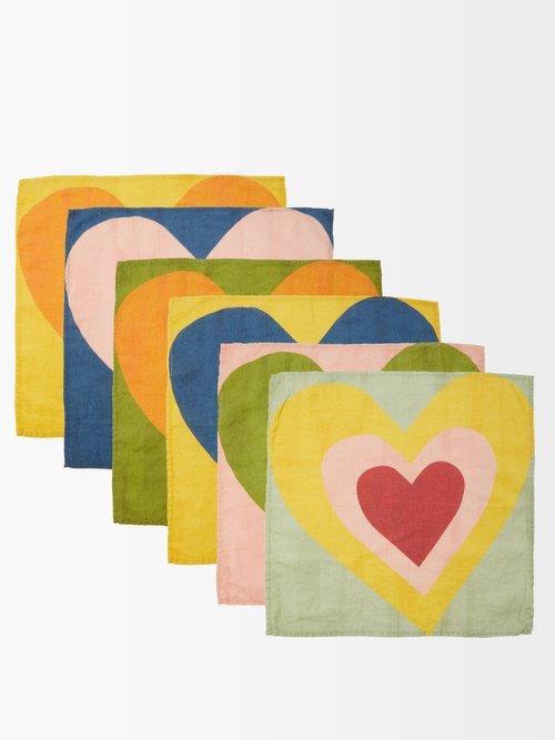 Summerill & Bishop - Set Of Six Heart Linen Napkins - Womens - Multi