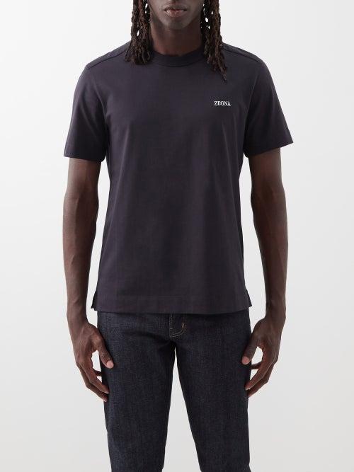 Zegna - Logo-embroidered Cotton-jersey T-shirt - Mens - Navy