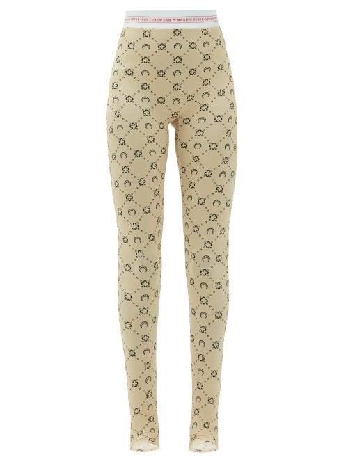 Matchesfashion.com Marine Serre - New Crescent Moon-print Stretch-jersey Leggings - Womens - Tan
