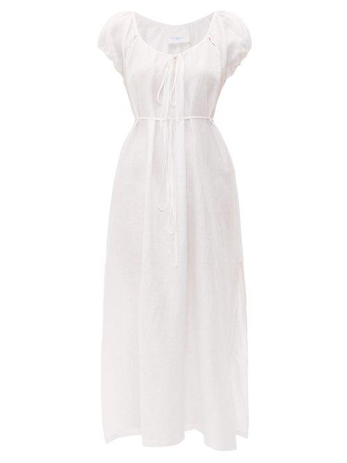 Matchesfashion.com Loup Charmant - Fortuna Puff Sleeve Linen Midi Dress - Womens - White