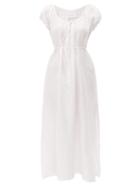 Matchesfashion.com Loup Charmant - Fortuna Puff Sleeve Linen Midi Dress - Womens - White