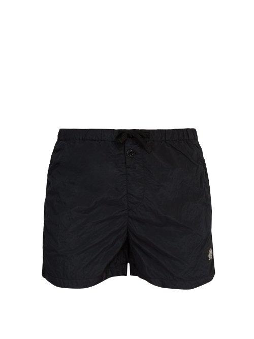 Matchesfashion.com Stone Island - Logo Patch Crushed Technical Shell Swim Shorts - Mens - Black