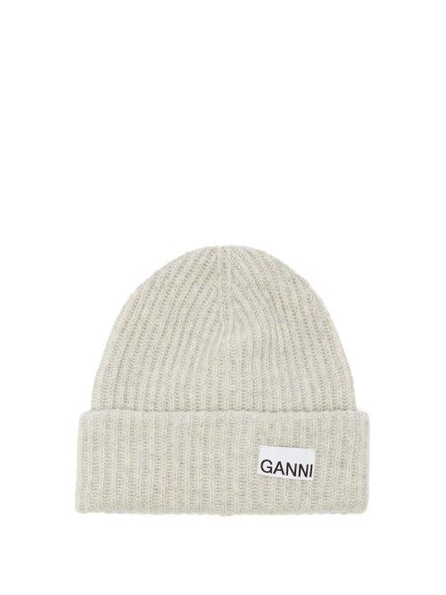 Ganni - Logo-patch Recycled Wool-blend Beanie Hat - Womens - Grey