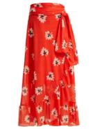Matchesfashion.com Ganni - Tilden Floral Print Wrap Skirt - Womens - Red
