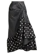 Matchesfashion.com Richard Quinn - Gathered Polka Dot Asymmetric Skirt - Womens - Black White