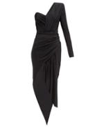 Matchesfashion.com Alexandre Vauthier - Dipped-hem Gathered Silk-blend Jersey Dress - Womens - Black
