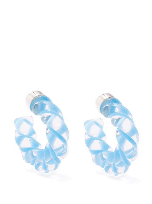 Bottega Veneta - Twist Glass And Sterling-silver Hoop Earrings - Womens - Blue