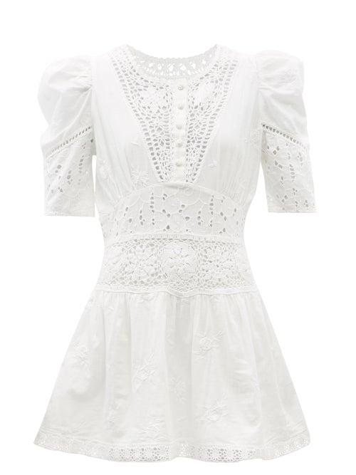 Ladies Beachwear Loveshackfancy - Divine Floral-embroidered Cotton-voile Mini Dress - Womens - White