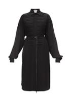 Matchesfashion.com Bottega Veneta - Quilted-plastron Silk-georgette Shirt Dress - Womens - Black