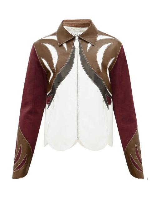 Matchesfashion.com Lanvin - Patchwork Leather And Suede Parrot Jacket - Mens - Burgundy