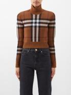 Burberry - Check High-neck Wool Sweater - Womens - Brown Multi