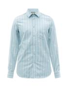 Mens Rtw Gucci - Gg-stripe Jacquard Cotton Shirt - Mens - Blue