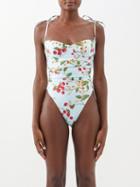 Agua By Agua Bendita - Rabano Floral-print Underwired Swimsuit - Womens - Blue Print