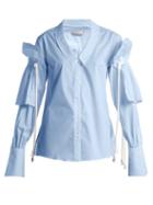 Matchesfashion.com Palmer//harding - Removable Ruffle Long Sleeved Shirt - Womens - Blue
