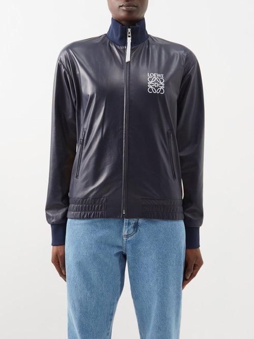 Loewe - Anagram-embroidered Leather Jacket - Womens - Navy