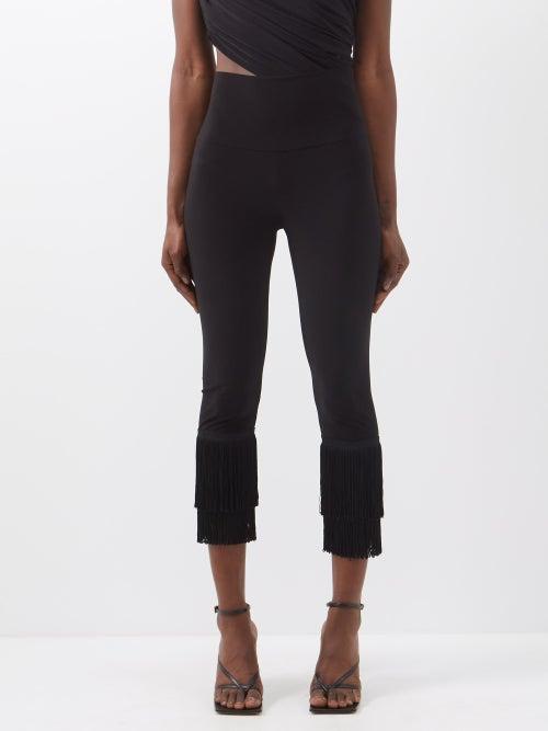 Norma Kamali - Fringed Stretch-jersey Cropped Trousers - Womens - Black