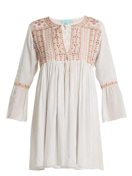 Matchesfashion.com Melissa Odabash - Natalia Embroidered Tie Neck Mini Dress - Womens - White