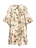 Matchesfashion.com Dolce & Gabbana - Ruffled Lilium Print Shantung Coat - Womens - Pink Multi