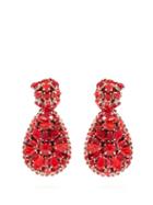 Matchesfashion.com Oscar De La Renta - Crystal Embellished Teardrop Clip On Earrings - Womens - Red