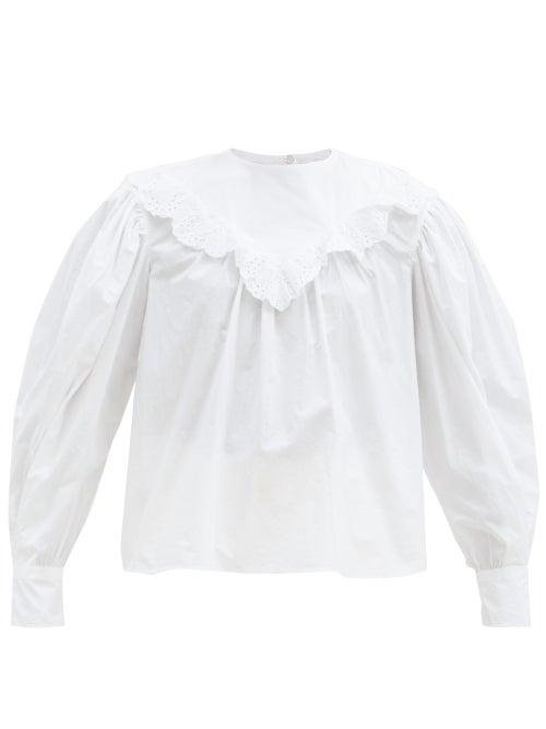 Matchesfashion.com Isabel Marant Toile - Ounissa Broderie Anglaise-trimmed Poplin Blouse - Womens - White