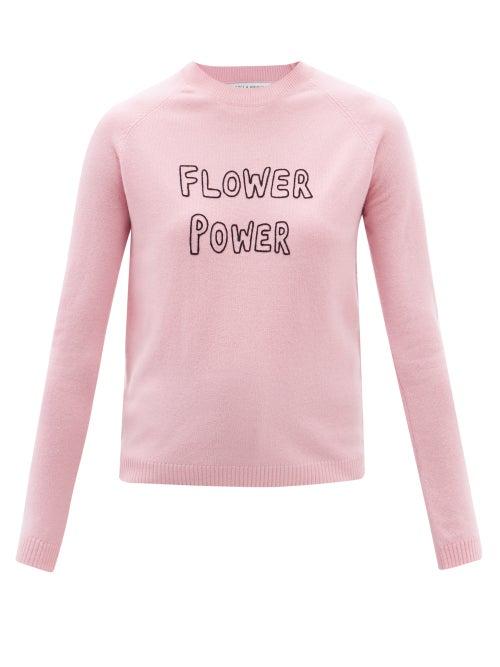 Bella Freud - Flower Power Embroidered Wool-blend Sweater - Womens - Pink