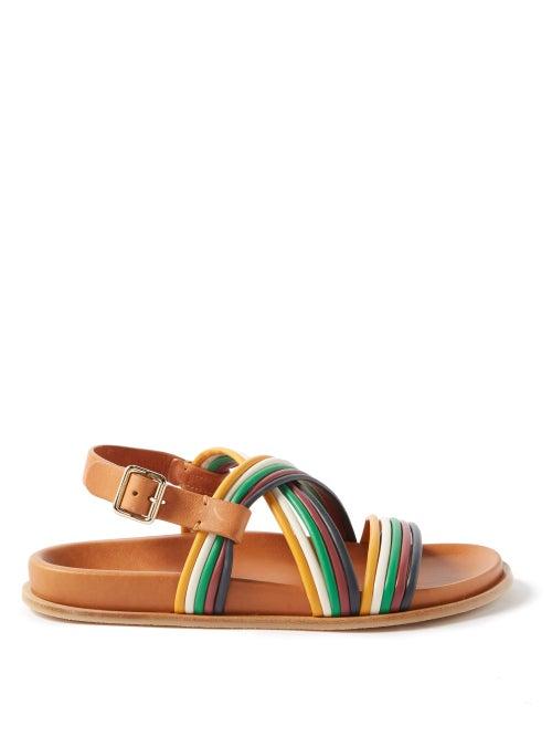 Chlo - Kacey Leather Flat Sandals - Womens - Brown Multi