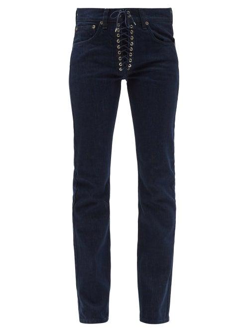 Ladies Rtw Ludovic De Saint Sernin - Lace-up Slim-leg Jeans - Womens - Dark Denim