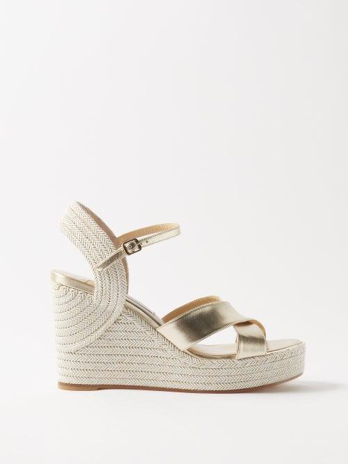 Jimmy Choo - Dellena 100 Metallic-leather Wedge Sandals - Womens - White