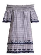 Matchesfashion.com Bliss And Mischief - Off The Shoulder Gingham Cotton Dress - Womens - Blue White