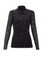 Matchesfashion.com Ganni - Floral-print Mesh-back Technical-jersey Top - Womens - Black Print