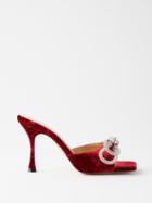 Mach & Mach - Double Bow 95 Square-toe Embellished Velvet Mules - Womens - Burgundy