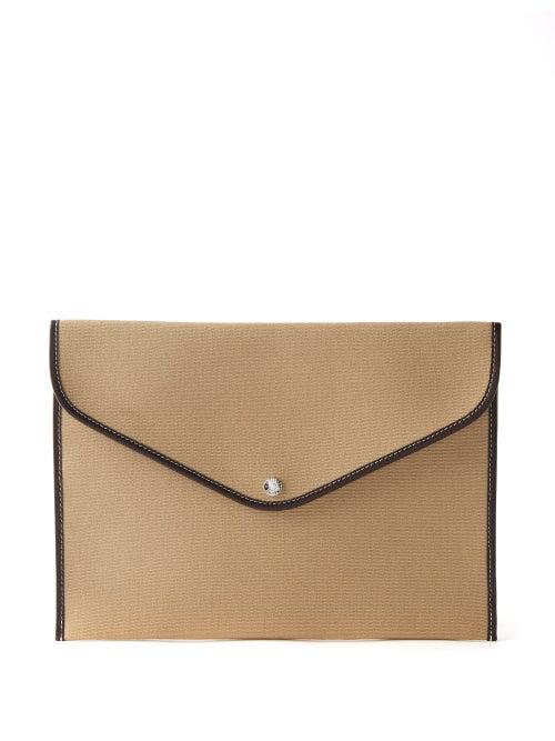 Rue De Verneuil - Envelope Leather-trimmed Canvas Pouch - Womens - Beige Multi