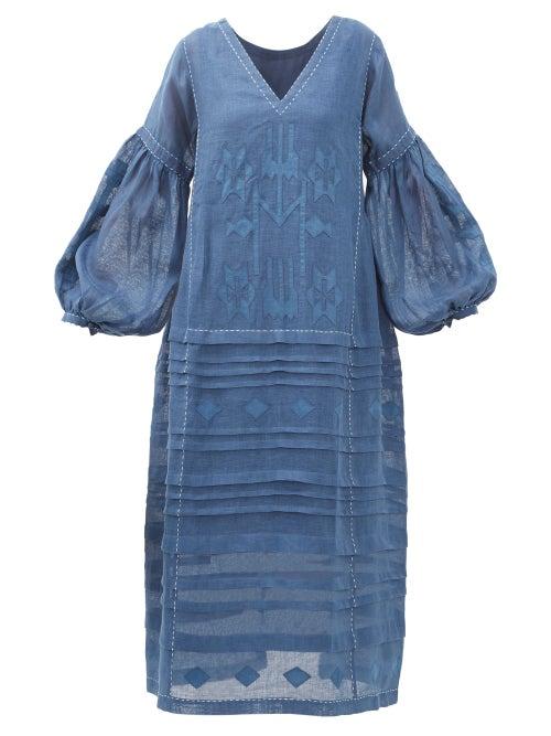 Matchesfashion.com Vita Kin - Neptune Embroidered-linen Dress - Womens - Mid Blue