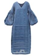 Matchesfashion.com Vita Kin - Neptune Embroidered-linen Dress - Womens - Mid Blue