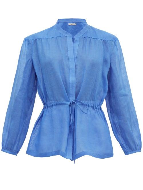 Matchesfashion.com Three Graces London - Rosaline Ramie Tunic Top - Womens - Blue