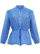 Matchesfashion.com Three Graces London - Rosaline Ramie Tunic Top - Womens - Blue
