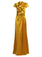 Matchesfashion.com Saloni - Kelly Bow Detail Silk Satin Dress - Womens - Gold