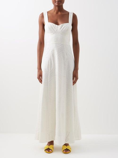 Emporio Sirenuse - Azzurra Embroidered Cotton-poplin Maxi Dress - Womens - Cream