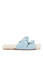 Aquazzura - Asja Shearling And Grosgrain Slides - Womens - Light Blue