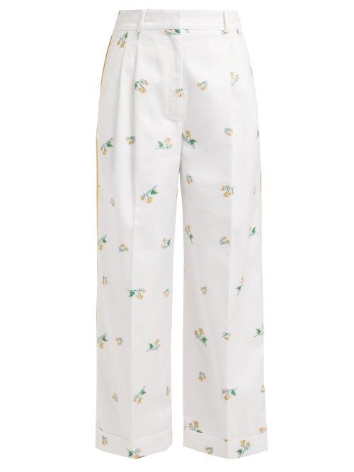 Matchesfashion.com Racil - Agadir Floral Embroidered Striped Trousers - Womens - White Multi